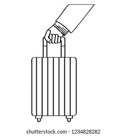 Hand holding a travel suitcase. Vector illustration design