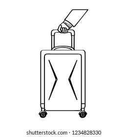 Hand holding a travel suitcase. Vector illustration design