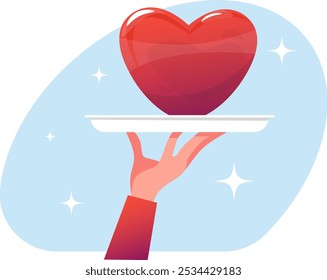 hand holding a tray with a heart, the concept of love feelings emotions feelings emotions