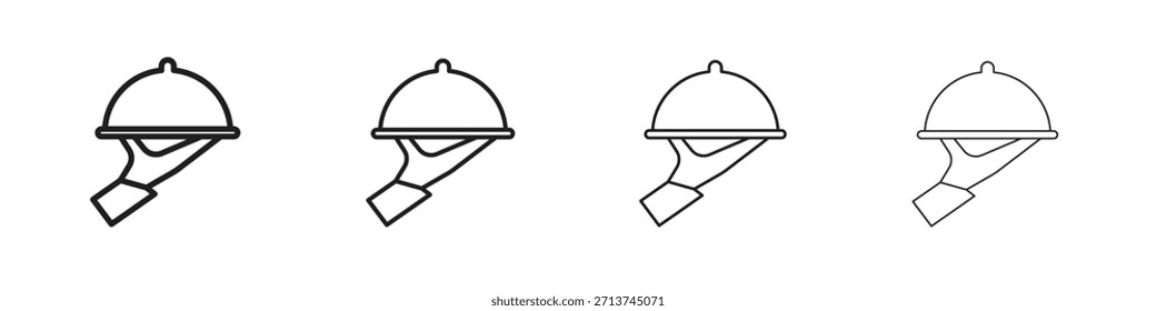Mano que sostiene el icono de la bandeja. Vector de pictogramas aislados.