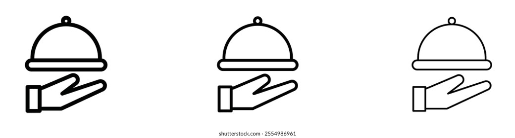 Hand holding tray icons in tree different stroke sizes