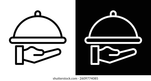 Hand holding tray icons vector set in stroke line style