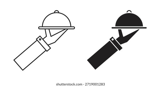 Mano que sostiene los iconos de la bandeja, símbolos del Vector