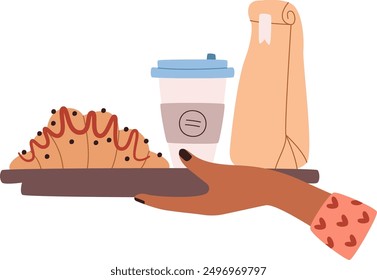 Hand Holding Tray With Lunch Vector Illustration