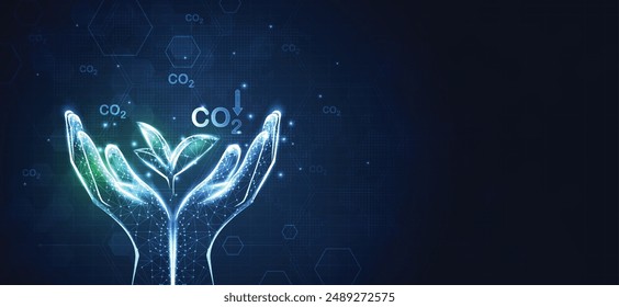 Hand holding with tree for co2, ESG and net zero. energy saving concept. save our planet, world environment day, world earth day. sustainable development and green business. vector.