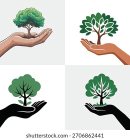 Árbol de mano – Conjunto de Vector de conservación ecológica