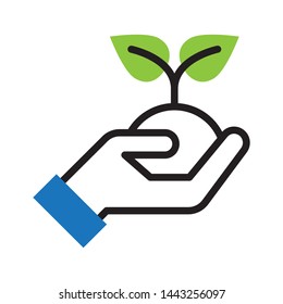 Hand holding tree flat icons. Save the world concept. Simple style. Vector. Isolate on white background.