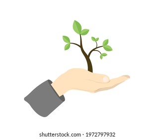 Hand Holding a Tree Green Eco Life Concept Flat