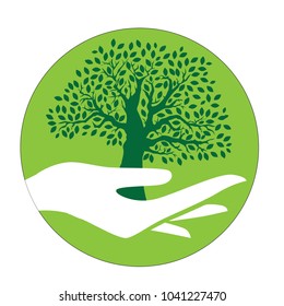 hand holding tree, logo element