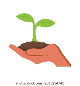 Hand holding tree shoot, World Movement to Plant a Million Trees. Vector welcome movement of one million trees day January 10. Vector illustration. Tree vector. Planting movement. Save the Earth.