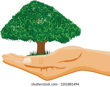 Hand holding a tree symbolizes environmental care vector