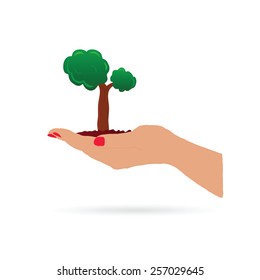 hand holding tree vector illustration on white