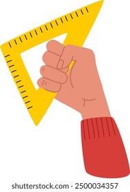 Hand Holding Triangle Ruler Vector Illustration