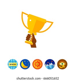 Hand holding Trophy cup icon