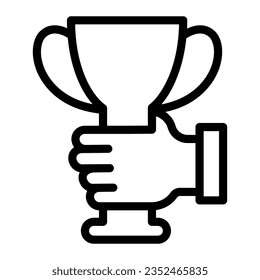 Icono de línea de copa de trofeo de mano, concepto deportivo, signo de goblet dorado sobre fondo blanco, icono de copa en diseño web de concepto móvil estilo contorno. Gráficos vectoriales.