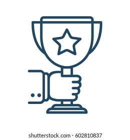 Hand Holding Trophy Cup Vector Icon In Meaning Getting Reward