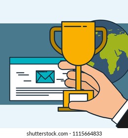 hand holding trophy email digital marketing world