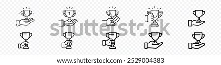 Hand holding trophy icon. trophy cup vector icon set. Trophy icon. Trophy cup, winner cup, victory cup icon. Reward symbol sign
