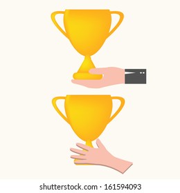 hand holding trophy, vector