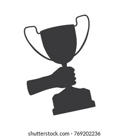Hand holding a trophy, vector illustration design. Hands collection.