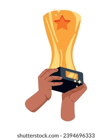 hand holding trophy victory illustration