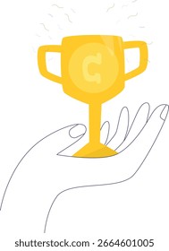 Hand, die eine Trophäe hält, Trophäengewinner, Gold Cup Award Konzept