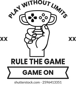 A hand holding a trophy with the words "Play without limits" written on it. Concept of winning and the importance of not being limited by one's own abilities