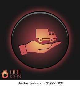 hand holding a Truck. Logistic icon. Transportation symbol. symbol icon laden truck. carriage of the goods or things