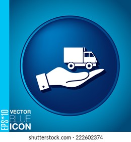 hand holding a Truck. Logistic icon. Transportation symbol. symbol icon laden truck. carriage of the goods or things