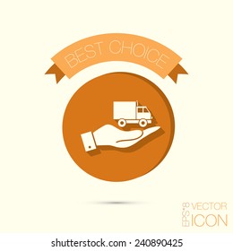 hand holding a Truck. Logistic icon. Transportation symbol. symbol icon laden truck. carriage of the goods or things