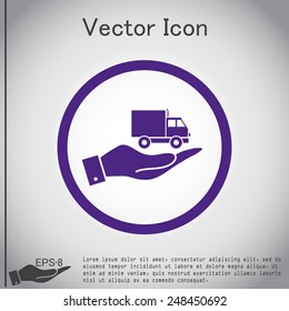 hand holding a Truck. Logistic icon. Transportation symbol. symbol icon laden truck. carriage of the goods or things