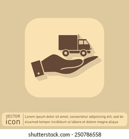 hand holding a Truck. Logistic icon. Transportation symbol. symbol icon laden truck. carriage of the goods or things