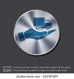 hand holding a Truck. Logistic icon. Transportation symbol. symbol icon laden truck. carriage of the goods or things