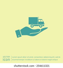 hand holding a Truck. Logistic icon. Transportation symbol. symbol icon laden truck. carriage of the goods or things