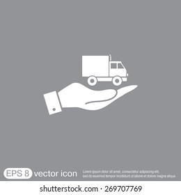 hand holding a Truck. Logistic icon. Transportation symbol. symbol icon laden truck. carriage of the goods or things