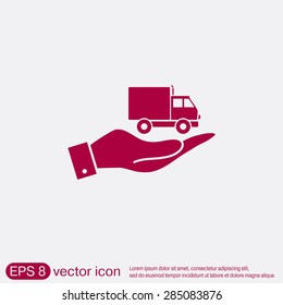 hand holding a Truck. Logistic icon. Transportation symbol. symbol icon laden truck. carriage of the goods or things