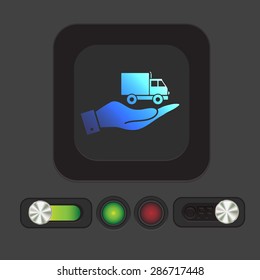 hand holding a Truck. Logistic icon. Transportation symbol. symbol icon laden truck. carriage of the goods or things