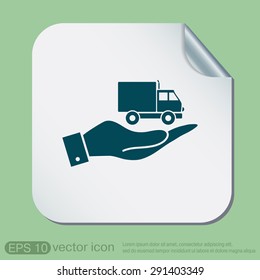 hand holding a Truck. Logistic icon. Transportation symbol. symbol icon laden truck. carriage of the goods or things