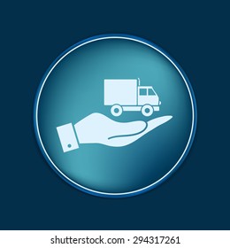 hand holding a Truck. Logistic icon. Transportation symbol. symbol icon laden truck. carriage of the goods or things