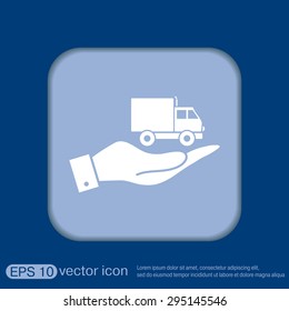 hand holding a Truck. Logistic icon. Transportation symbol. symbol icon laden truck. carriage of the goods or things