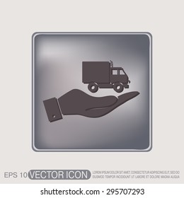 hand holding a Truck. Logistic icon. Transportation symbol. symbol icon laden truck. carriage of the goods or things