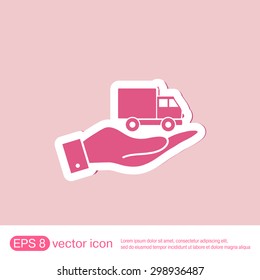 hand holding a Truck. Logistic icon. Transportation symbol. symbol icon laden truck. carriage of the goods or things