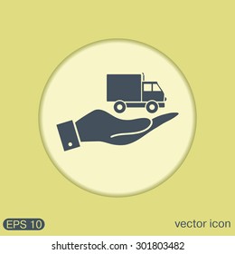 hand holding a Truck. Logistic icon. Transportation symbol. symbol icon laden truck. carriage of the goods or things