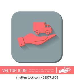 hand holding a Truck. Logistic icon. Transportation symbol. symbol icon laden truck. carriage of the goods or things