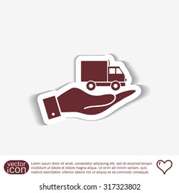 hand holding a Truck. Logistic icon. Transportation symbol. symbol icon laden truck. carriage of the goods or things