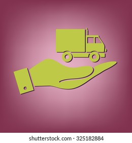 hand holding a Truck. Logistic icon. Transportation symbol. symbol icon laden truck. carriage of the goods or things