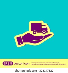 hand holding a Truck. Logistic icon. Transportation symbol. symbol icon laden truck. carriage of the goods or things