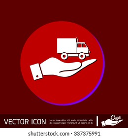 hand holding a Truck. Logistic icon. Transportation symbol. symbol icon laden truck. carriage of the goods or things