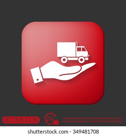 hand holding a Truck. Logistic icon. Transportation symbol. symbol icon laden truck. carriage of the goods or things