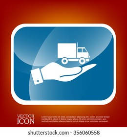 hand holding a Truck. Logistic icon. Transportation symbol. symbol icon laden truck. carriage of the goods or things